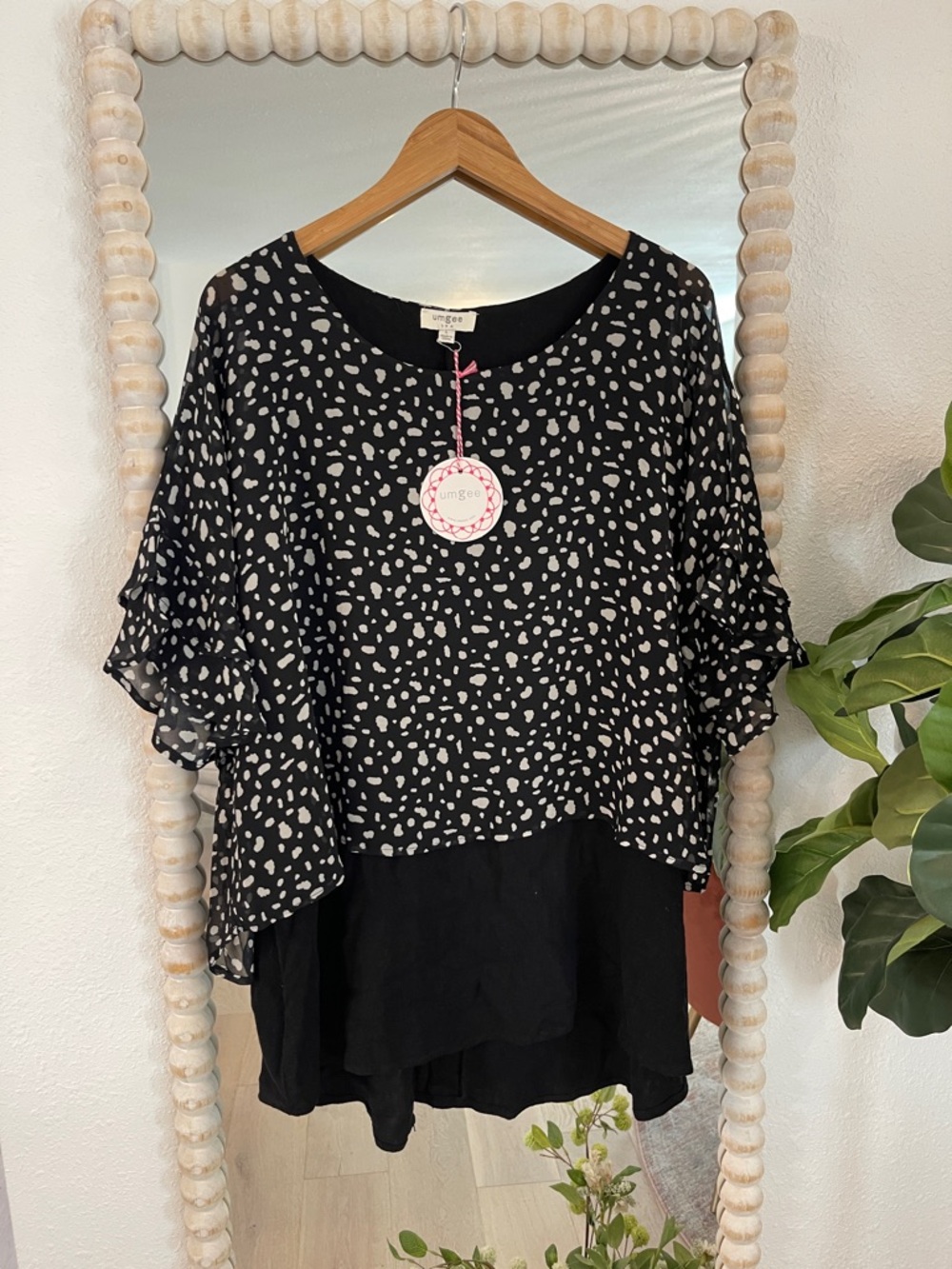 Umgee Black & Cream Layered Printed Tunic